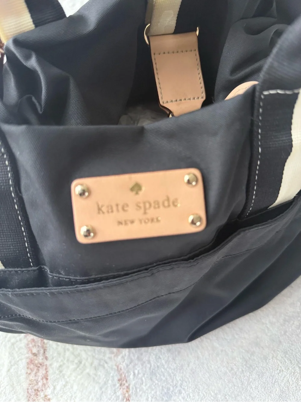 kate spade Black Nylon Shoulder Tote with Cream Straps